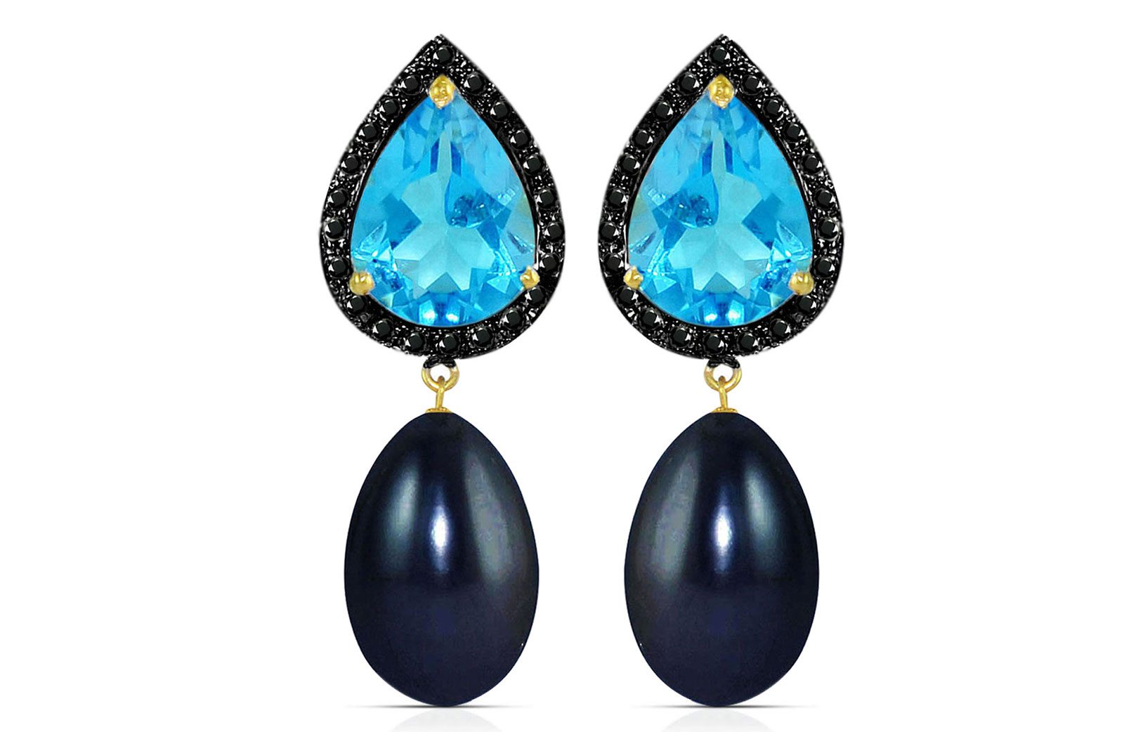 Vera Perla 18K Gold 0.24ct Black Diamonds, Topaz and 13mm Black Pearl Earrings